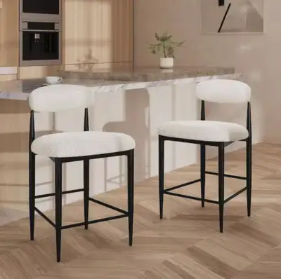 26 in. White Boucle Counter Height Bar Stool Set of 2, View more
