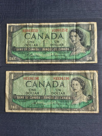 Billets 1 dollar canadien 1954 ( 2 unité )
