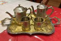 Brass Tea Coffee Service Set with Tray