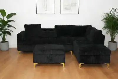 Gather raound corduroy sofa cupholder with ottoman , View more