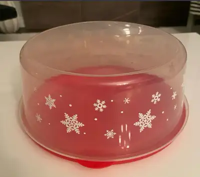 Portable plastic cake container / server. 10 1/2” in diameter. $5. Pick up in Stonebridge.