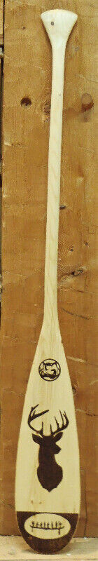 48 INCH HANDCARVED PINE CANOE PADDLE WITH WOODBURNED STAG/DEER