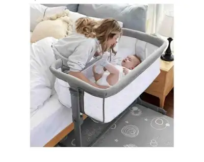 TCBunny 2-in-1 Baby Bassinet Sleeper, Adjustable Portable Crib Bed for Infant/Newborn Baby, Grey (Mo...