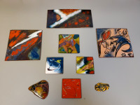 Copper Enamel Art Plates/Tiles Marked HILDE VINTAGE 9 PC LOT