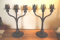 Pair of Old Antique Metal Candleabra Style Lamps