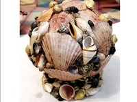 SEA SHELL CRAFTED DECORATING BALL HOME DECOR, 7" TALL