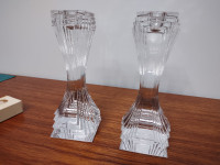 Mikasa candlestick holders, 'City Lights' model, lead crystal