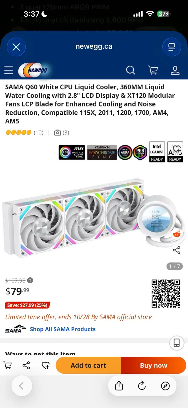 SAMA Q60 360mm CPU Liquid Cooler590991512013393921