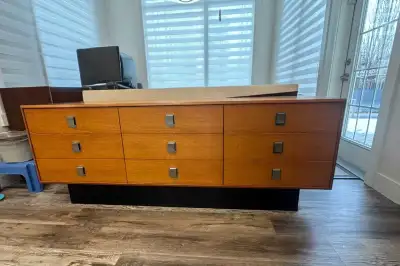 Mid-century teak 9 drawer dresser, View more