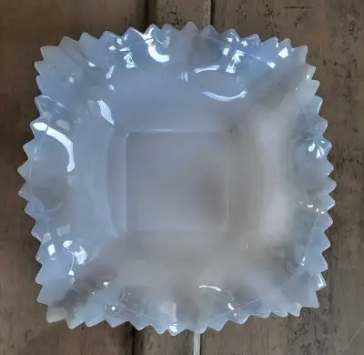 Vintage Milk Glass Diamond Point Ruffled Edge Candy dish, View more