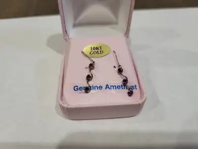 Brand New 10KT White Gold Amethyst Earrings For Sale, View more