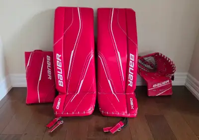 Bauer GSX Junior goalie pads, glove and blocker set, View more