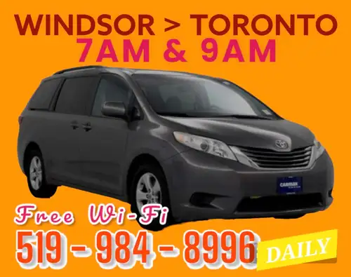 Windsor to Toronto 7AM & 9AM Toronto to Windsor 12PM & 2PM Windsor to: > Chatham $30 > London $40 >...