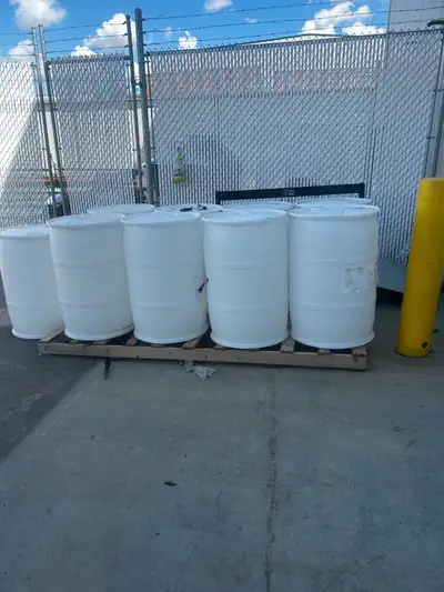 205L drums that had sanitizer cleaner for a food production facility so yes they are food safe. $35...