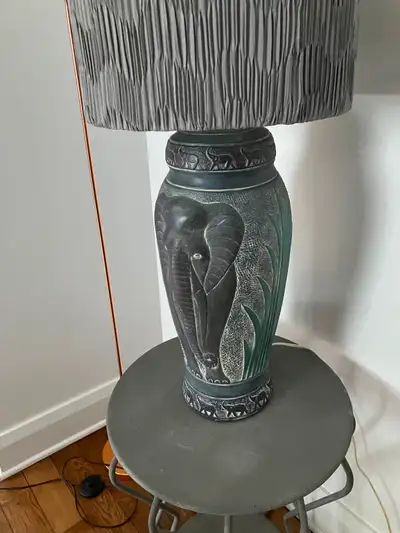 CERAMIC ELEPHANT LAMP. PUT ON TOP OF GRAY METAL TABLE FOR A LOOK, View more