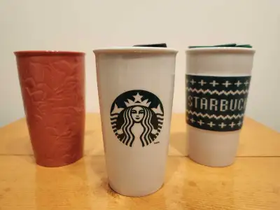 Trio of Starbucks Coffee  Travel Mugs, View more