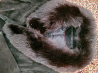 Fox fur leather winter coat manteau cuir fourrure renard Medium