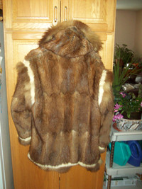 muskrat fur jacket ,purchased in inuvik arctic ,fur hood,medium