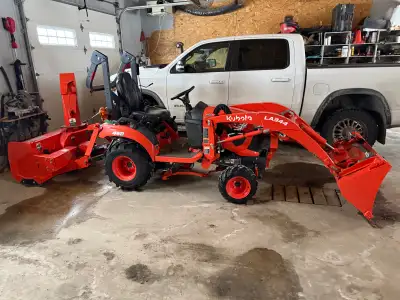I am selling a 2023 Kabota BX2380, a robust diesel yard tractor, complete with a snowblower, loader,...