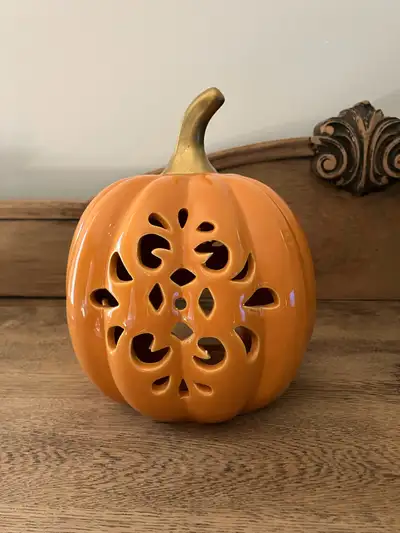 Fall Pumpkin Decor Tea Light - 8” high 7” diameter, View more
