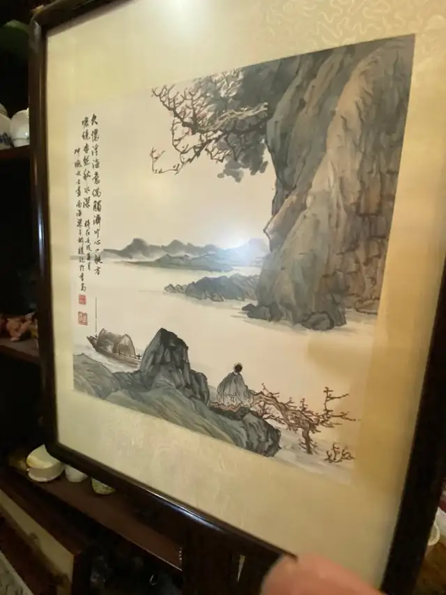 Vintage Chinese Landscape Artwork Wood Frame in Arts & Collectibles in Vancouver - Image 11