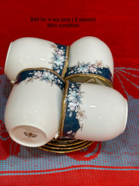 Vintage Noritake Bone China Sandhurst 4 tea cups & saucers- 22k 