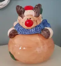 Rudolph Reindeer Ceramic Christmas Holiday Cookie Jar