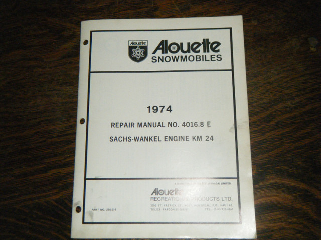 Alouette 1974 Snowmobile Sachs Wankel Engine KM24 Repair Manual in Other in Oakville / Halton Region
