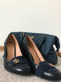 TORY BURCH leather edge shoes & tote bag