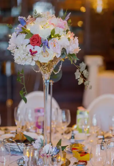 Gorgeous Wedding Floral Centrepiece in Martini Glass, View more