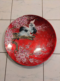 PAINTING PLATE - CRANES WITH PEACH BLOSSOM brand new