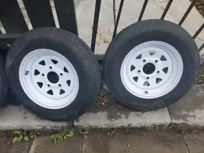 I have a set of (2) trailer wheels . The tire size is 5.30-12 5 bolt patern. The tires are nothing g...