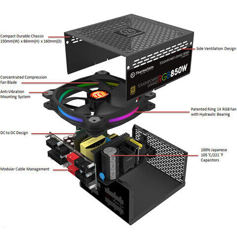 Thermaltake RGB TOUGHPOWER Grand 850W 80PLUS GOLD Modular Power in System Components in Hope / Kent - Image 2