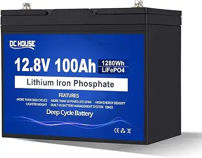 Batterie LiFePO4 12V 100Ah, 1280Wh, 1/3 du poids des batteries au plomb. BMS intégré, coupure automa...