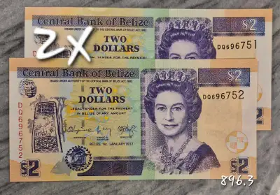 2X billets 2 dollars 2017 Incic. Consécutifs Belize Unc. bankno, View more